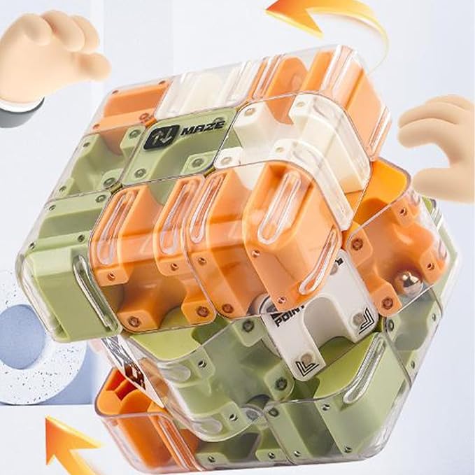 Large Labyrinth 3D Puzzle Maze Cube - Engaging Brain Teaser Toy, 3D Puzzle Maze Cube, Mazes Ball Puzzles for Logical Thinking(Bstyle,1set)