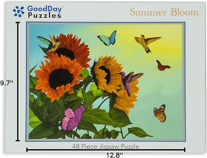 Large Piece Jigsaw Puzzle – Easy & Colorful, Dementia & Memory Activities for Seniors, Elderly Gifts, 48 Pieces, Summer Bloom