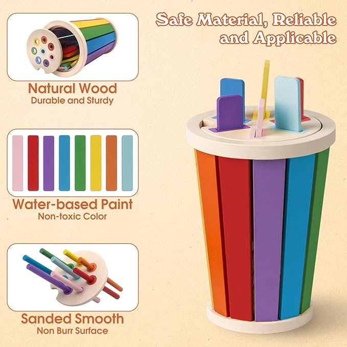 Montessori Toys for 1 2 3 Year Old, Wooden Color Sorting Stacking Toys for Toddlers 1-3 Year Old, Fine Motor Skills Developmental Sensory Toy Preschool Learning Toys 1-3
