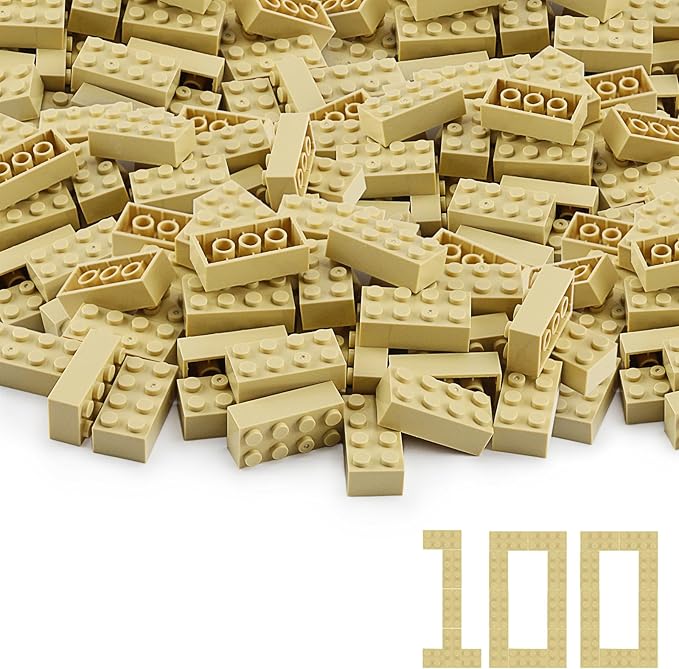 Feleph 100pcs 2x4 Bricks Tan Parts Pieces Classic Building kit Creative Set Basic Blocks Toy Accessories Compatible with 3001 Major Brands