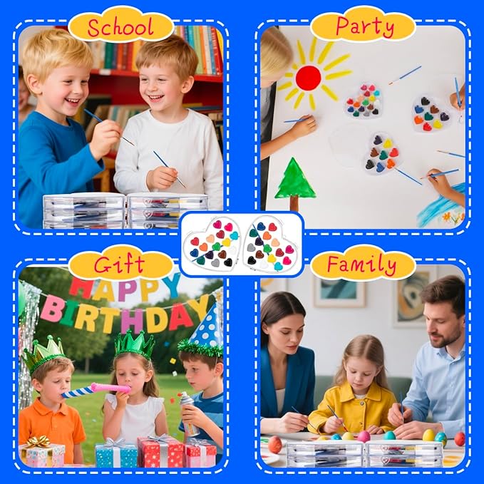 Valentines Day Gifts for Kids, 24 Pack 16 Colors Watercolor Paint Set with Paintbrush for Kids, Prizes Exchange Gifts Valentines Party Favors for Preschool Classroom School