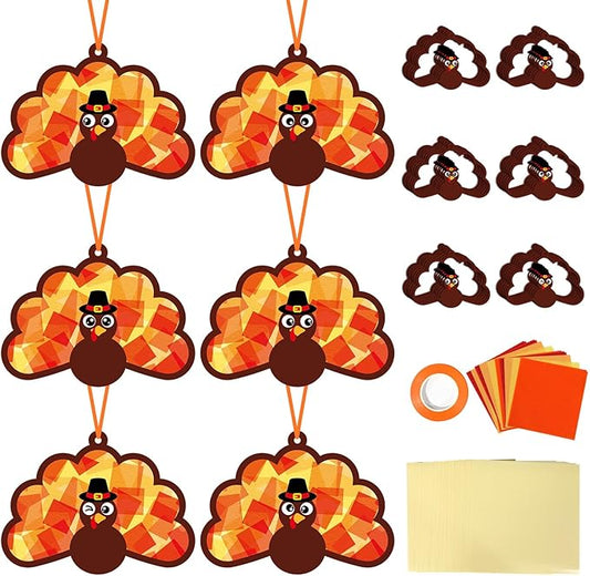 Qyeahkj 36 Set Thanksgiving Turkey Suncatchers Craft Crafts for Kids DIY Fall Window Tissue Paper Craft Kit Autumn Hanging Decor for Harvest School Home Activity Art Project Birthday Party Favor Gift