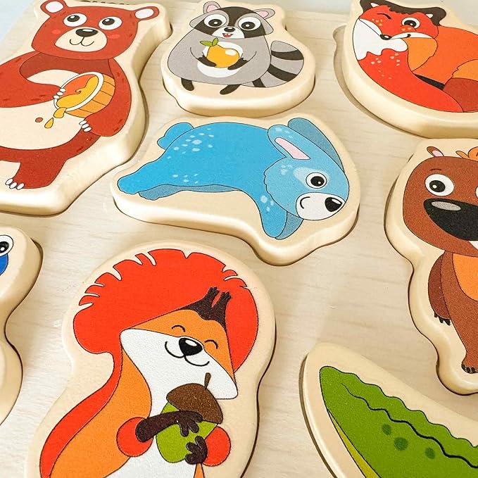 QUOKKA Wooden Puzzles for Toddlers 2-4 – Chunky Matching Puzzles Set –Toddler Montessori Animal Toys with Jumbo Animals Toddler Puzzles Ages 1-3 I FSC Certified Wood