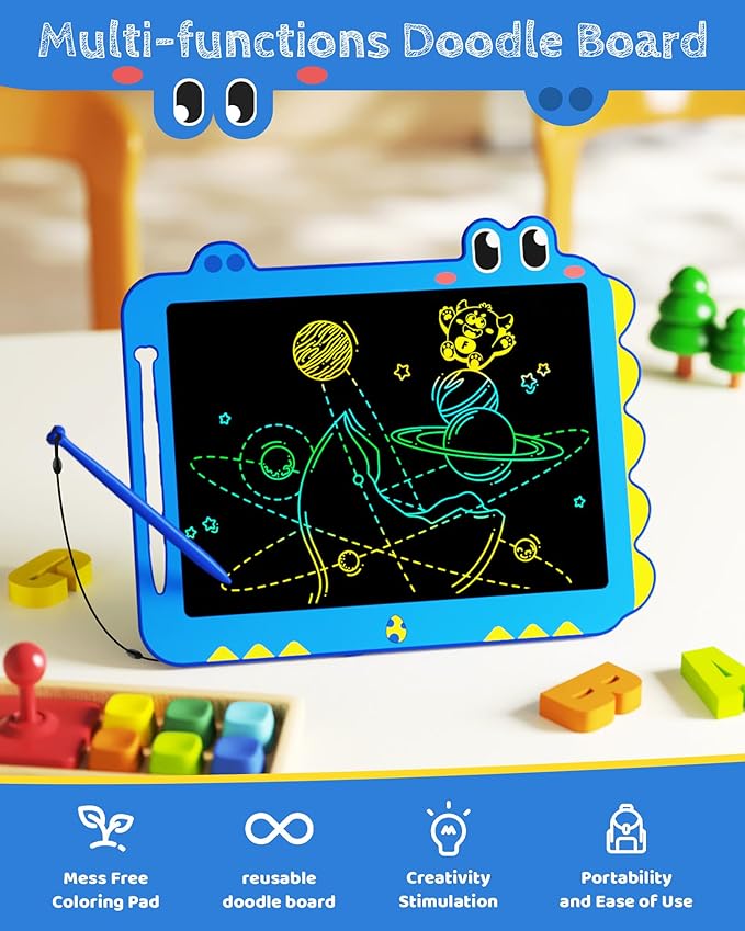 TEKFUN LCD Writing Tablet for Kids, 12 Inch Doodle Board for Toddlers, Colorful Drawing Tablet, Reusable Electronic Pads Educational and Learning Toys Gifts for 3-13 Year Old Boy and Girl (Blue)