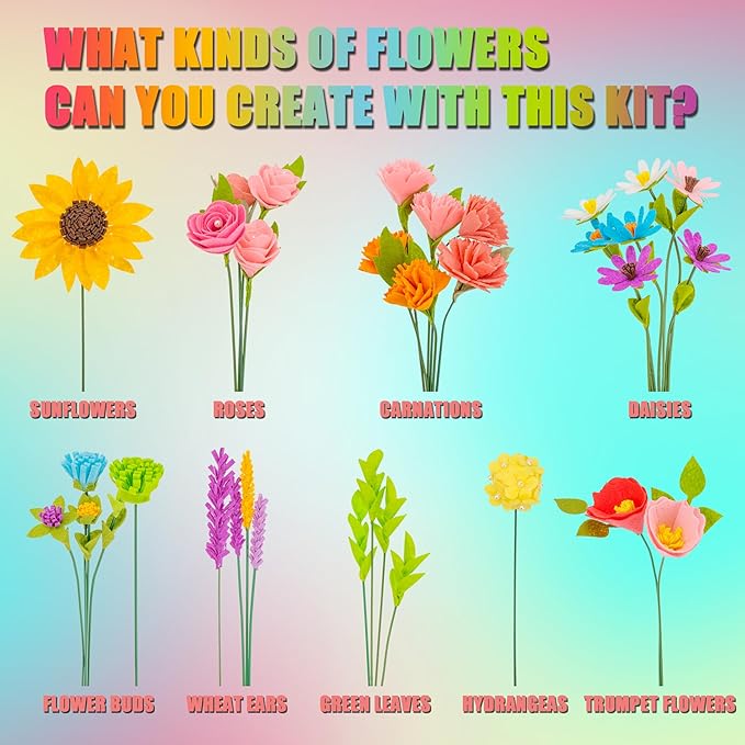 FTBox Crafts Kit for Girls Ages 6-12, Felt Flowers Bouquet and Paint Vase Art Craft Project for Girls, DIY Activity Christmas Birthday Gift for Kids Age 6 7 8 9 10 11 12 Year Old (Ceramic Vases)