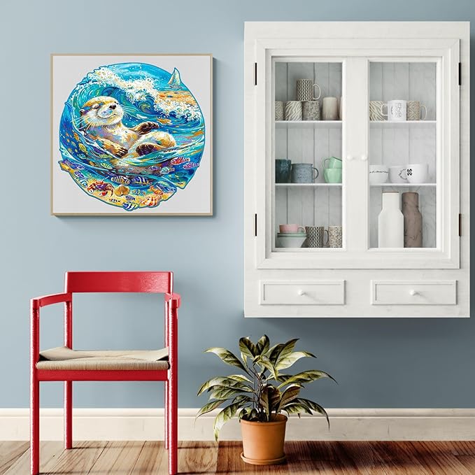 Wooden Puzzles for Adults, Wooden Jigsaw Puzzles for Adults Kids, Leisurely Otter Unique Shaped Wood Puzzles Adult, Creative Birthday Gifts for Friends Family Game (11.4 * 11.3n 200pcs)