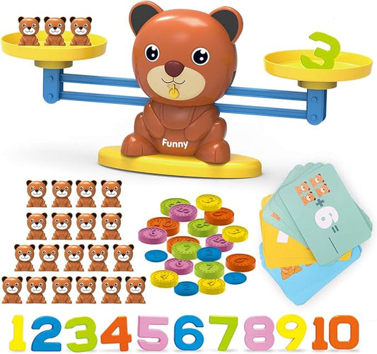 REMOKING Bear Balance Game, Funny Math Counting Toy with Numbers, Little Bears, Game Cards, Coins, Great Gifts for Kids 3 Years and up