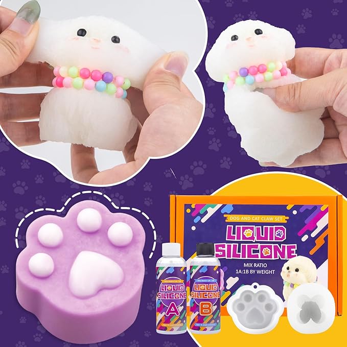 Taba Squishy Kit - 10 oz DIY Liquid Silicone Mold for Squishy Making, Arts and Crafts for Kids,Beginner Friendly Molds for Dog and Cat Paw Lovers