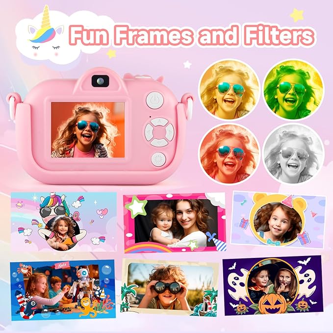 Kids Camera Digital Camera for Age 3-8, 1080P Toddler Selfie Camera for Kid with Cute Cover, Toddler Girls Toys Age 6-8, Christmas Birthday Gifts for Children Kid