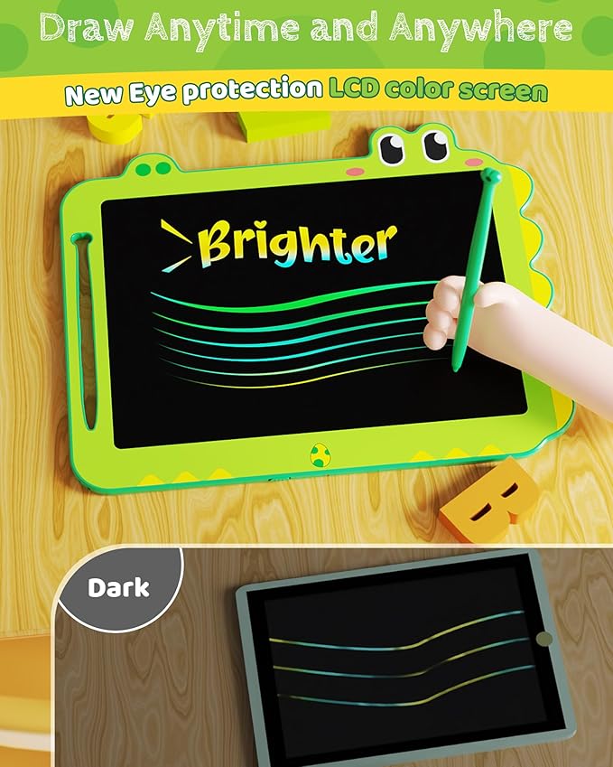 TEKFUN LCD Writing Tablet for Kids, 12 Inch Doodle Board for Toddler, Colorful Drawing Tablet, Reusable Electronic Pads Educational and Learning Toys Gifts for 3-13 Years Old Boys and Girls (Green)