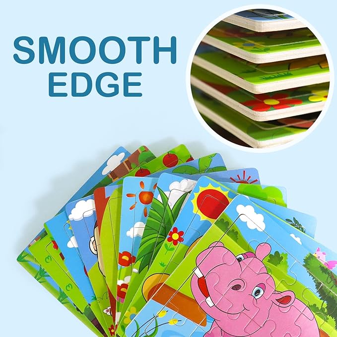 Puzzles for Kids Ages 3-5, 9 Pack Wooden Jigsaw Puzzles for Toddlers Ages 3-5 16 Pieces Preschool Educational Learning Toys Set Animals Puzzles for 3 4 5 Years Old Boys and Girls