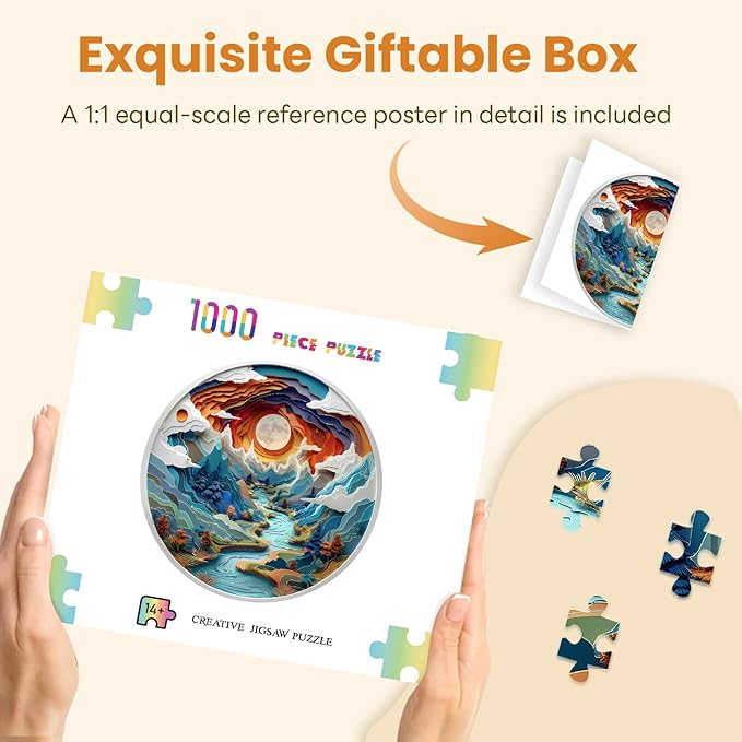 Masseruon 1000 Piece Puzzle for Adults, 26.6 * 26.6in Cave Puzzle for Adults, 1000 Pieces Flat Puzzles with 3D Visual Effect When Completed, Puzzles Gift for Women Men