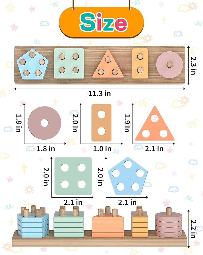 Montessori Toys for 1 2 3 Year Old Boys Girls Gifts, Wooden Shape Sorter Toys for Ages 2-4, Toddler Learning Toy Puzzles Birthday Gift Ages 1-3