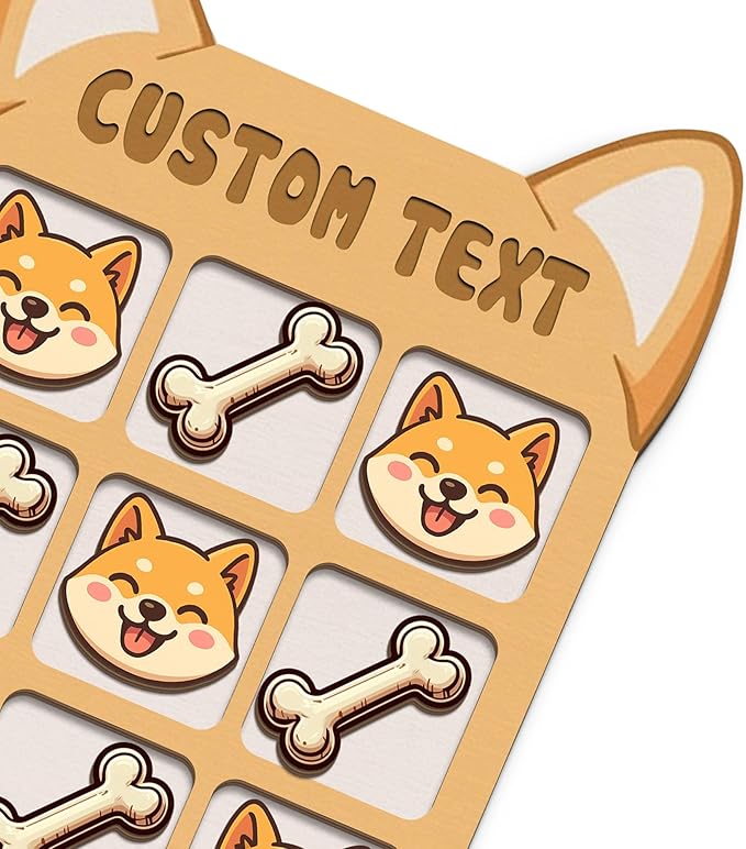 Personalized Dog XO Board Game, Personalized Cute Dog Wooden Noughts and Crosses Game, Pet Table Decor Road Trip Travel Game for Family (Dog 5)