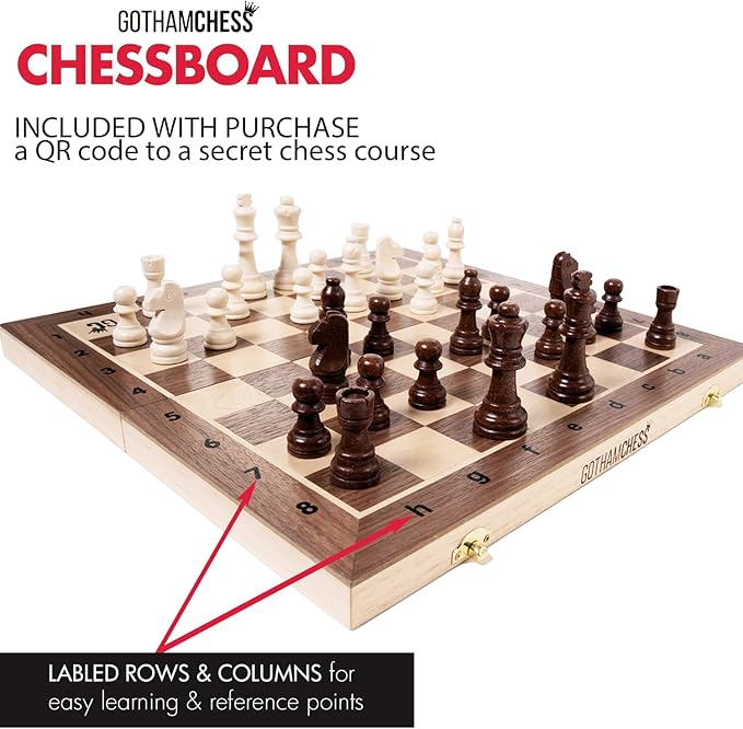 GothamChess Board | Foldable & Portable, Magnetic Chess Pieces, Organized Fitted Storage, Includes Course by International Master Levy Rozman, Game for Kids, Teens, Families & Adults | 15.75" x 15.75"