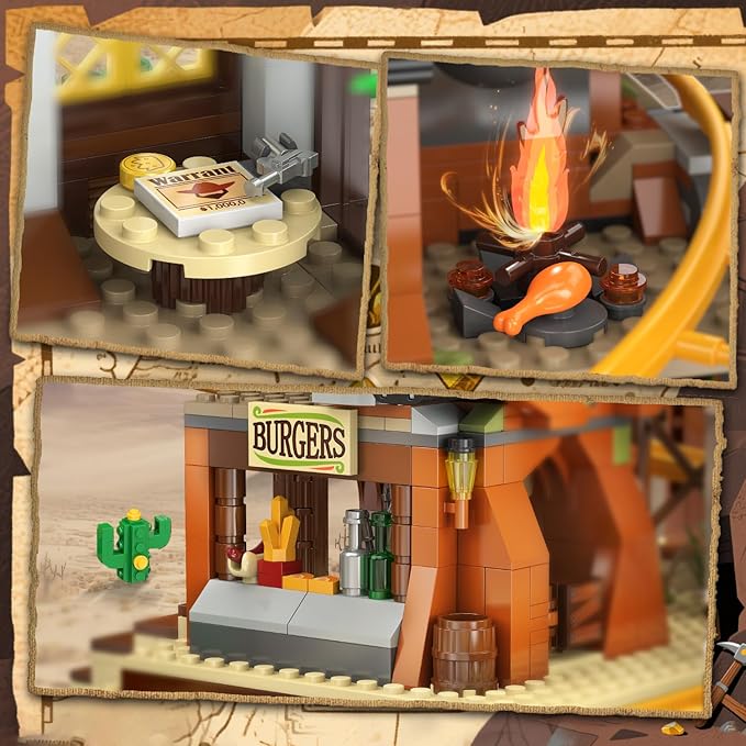 Western Roller Coaster Building Set, Rollercoaster Building Toy with Mine Train, Lifting Chain Drive, Carriage, 1270PCS Mining Coaster Model Playset Gift for Adults Teens Kids Boys Girls 10-12+