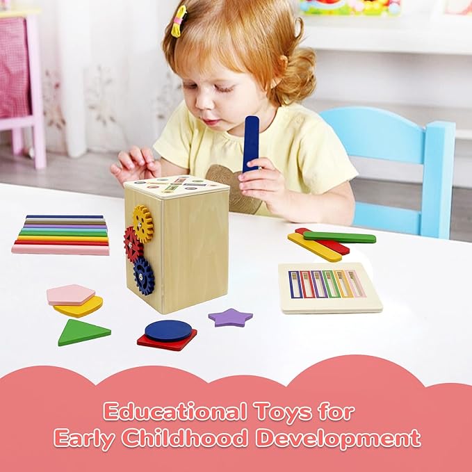 Wooden Montessori Toys for Toddlers, Color & Shape Sorting Matching Games, Fine Motor Skills Sensory Preschool Learning Educational Toys Baby Boys Girls Gifts (3 in 1)