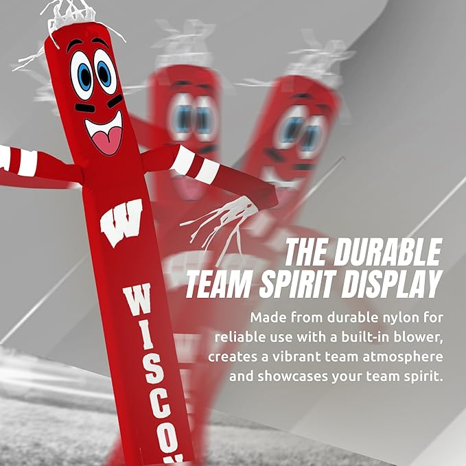 NCAA Wisconsin Football Wacky Waving Inflatable Tube Guy with LED Lights & Built-in Blower - 6" x 36" x 96" Inflatable Tube Man Crazy Sports Fan Outdoor Party Decoration