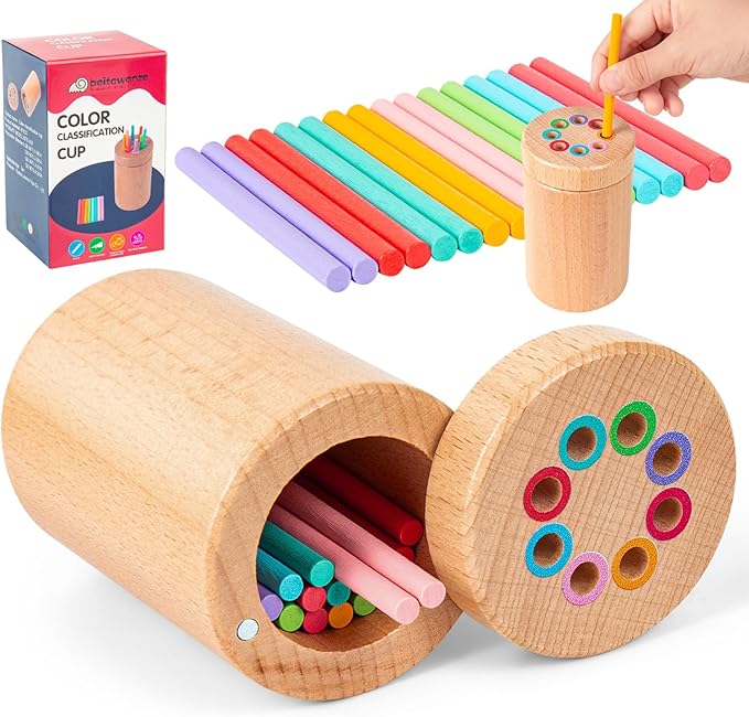 Montessori Toys for 3 Years Old - Color Sorting, Wooden Toddler Learning Toys with Sensory Color Matching for Toddlers