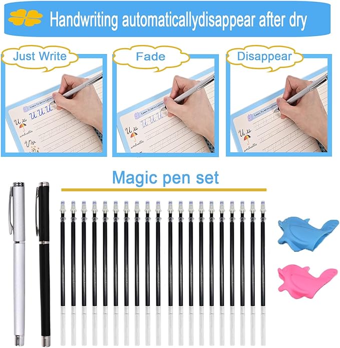 AALGO Magic Pens & Refills for Children's Magic Copybooks,Grooved Kids Book Disappearing Ink Pen for Tracing Books,Grooved Writing Books for Kids 3-5 (Metal Magic Pen, 20)