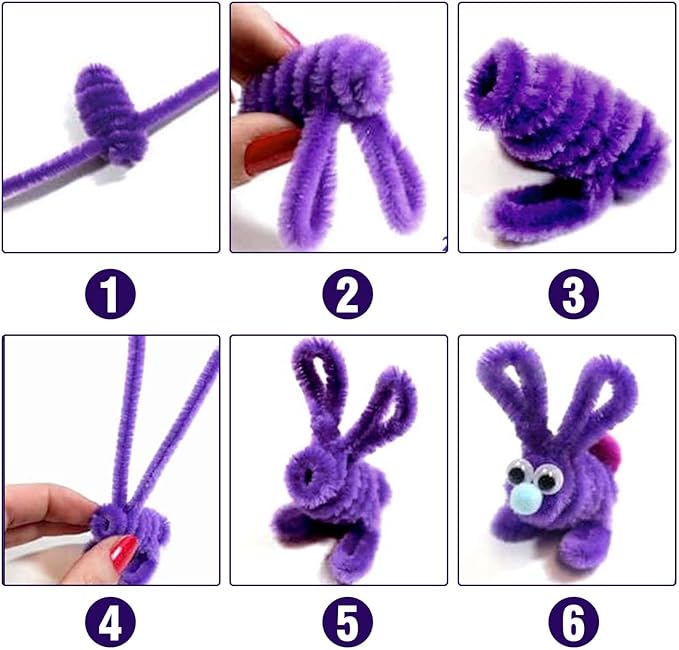 URSDIART (350pcs/Set) Purple Pipe Cleaners and Wiggle Eyes, Solid Color Halloween Chenille Stems Pipe Cleaners Bulk 12 Inch Pipe Cleaners for Crafts DIY Creative,Christmas Decoration Art Supplies
