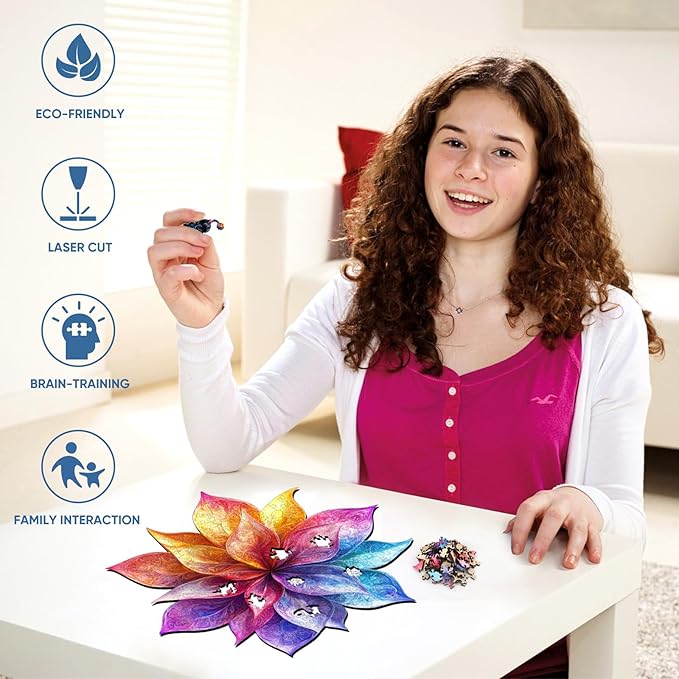 Ruikiyart Wooden Puzzles for Adults, 5MM 500 Pieces Colorful Flower Wooden Jigsaw Puzzles, Floral Unique Shaped Puzzle Gifts for Adults and Kids on Thanksgiving, Family Puzzle Games(16.4"*17.6")