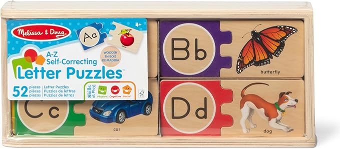 Melissa & Doug Self-Correcting Alphabet Wooden Puzzles with Storage Box (52 pcs) ABC Puzzles, Wooden Alphabet Puzzle for Kids Ages 4+