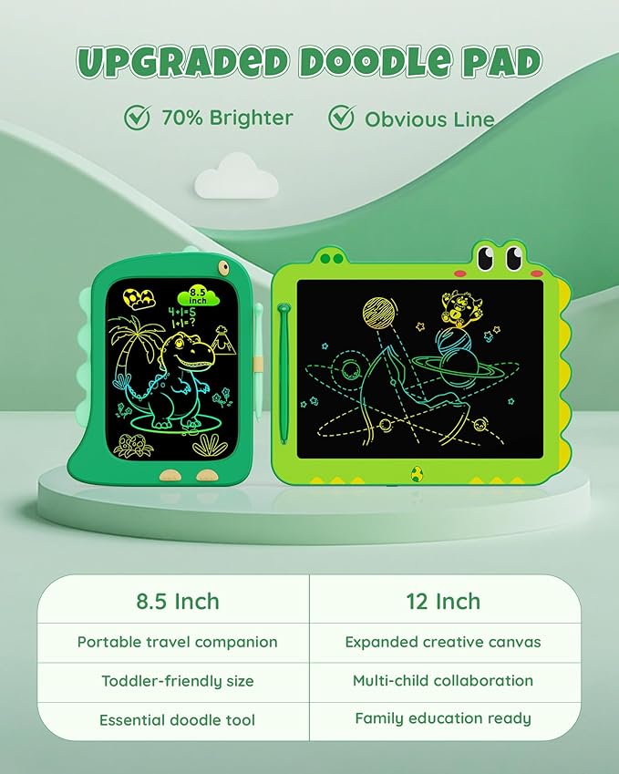 Kikapabi LCD Writing Tablet, Dinosaur Toys Gifts for Boys Age 3 4 5 6 7 Year Old, 8.5inch Colorful Doodle Board Pad for Kids, Birthday Toddler Toy Age 3-7 Portable Travel Drawing Green