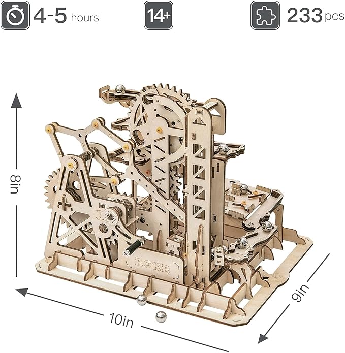ROKR 3D Wooden Puzzles Marble Run Set - Mechanical Model Kit for Adults DIY Roller Coaster Toys Gifts (Marble Fortress)