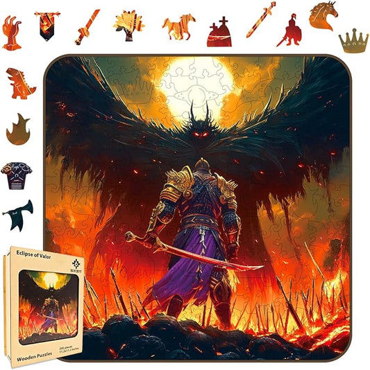 Wooden Jigsaw Puzzle, 200-500 Pieces Unique Shape Animal Puzzle, for Adults & Kids, Birthday Gift Family Game, Decorative Puzzle, Unique Gift (Eclipse of Valor, 200 PCS)