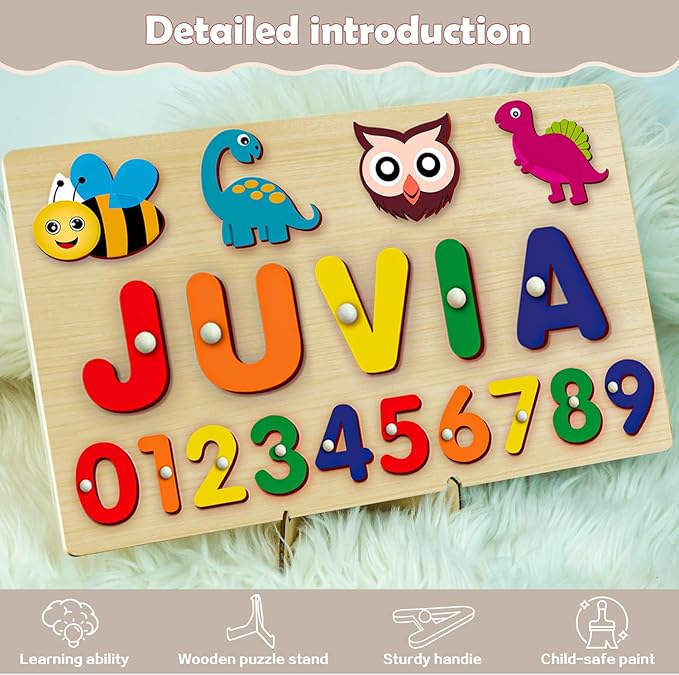 Name Puzzle for Kids Personalized - Custom Name Puzzles for Toddlers 1-3, Customized Wooden Animal Puzzle, Baby Gifts, Baby Shower, Christmas, Newbaby Gift, Gifts for 0 1 2 3 Years Old