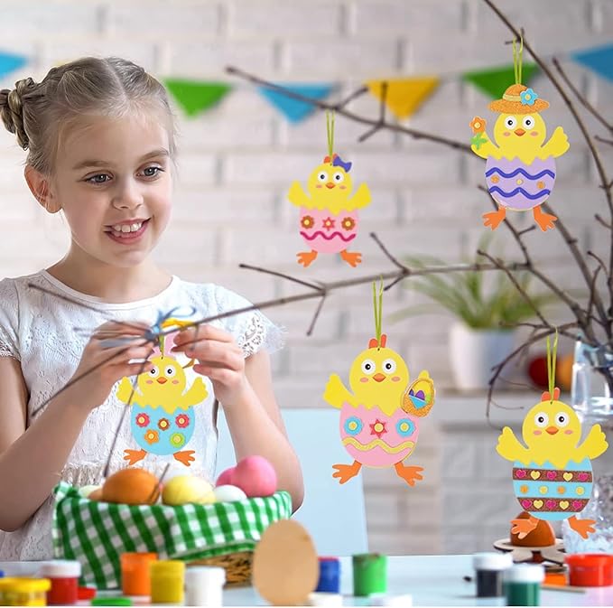 Fennoral 12 Pack Easter Craft for Kids - Make Your Own Easter Chick Foam Stickers Ornament DIY Arts and Crafts for Preschool Art Project Decoration