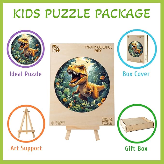 Wooden Puzzles for Kids Ages 4-6, Dinosaur 50 Pieces Kids Puzzle, Children Birthday Easter Puzzle Gift Idea, Educational Puzzles Toys for Boys and Girls (11.4 * 11.4in)