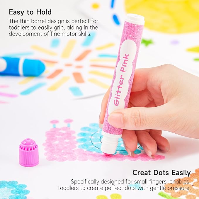 Shuttle Art Shimmer Dot Markers, 15 Glitter Colors Washable Markers for Toddlers,Bingo Daubers Supplies Kids Preschool Children, Non Toxic Water-Based