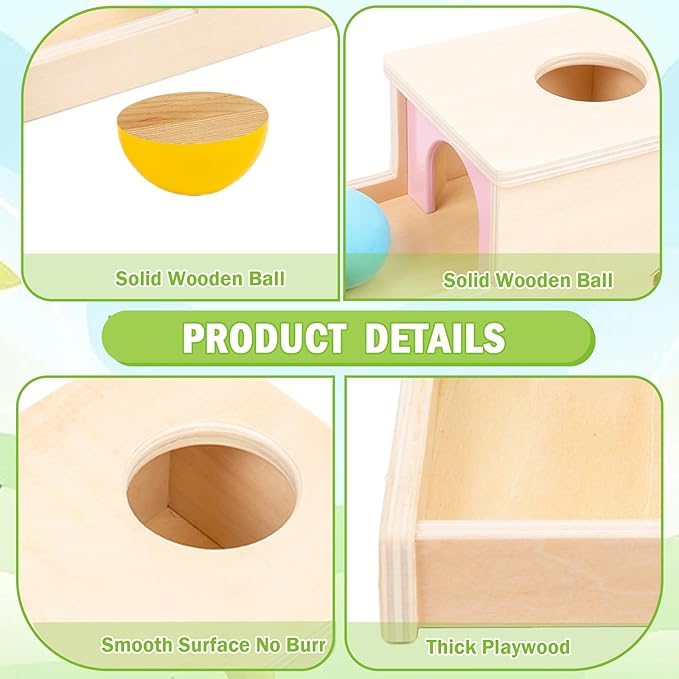 Adena Montessori Object Permanence Box with Tray Three Balls Montessori Toys for 6-12 Months Baby 1 Year Old Infant Toddler (Small Box - for Girl)