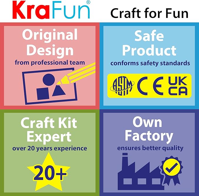 KRAFUN Beginner My First Cross Stitch Kit for Kids Arts & Crafts, 6 Easy Projects of Felt Keyring, Bag, Pillow Craft, Instructions, Gift for Girls and Boys, Learn DIY Crafting, Embroidery