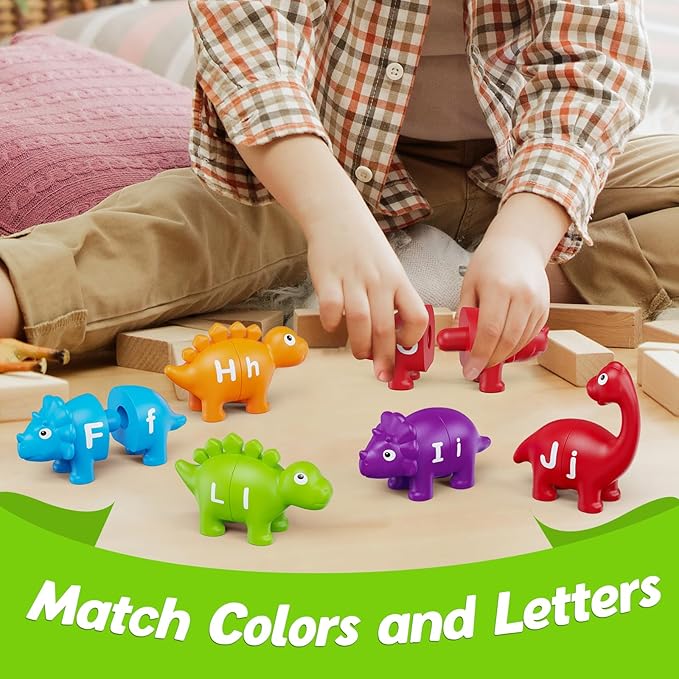 Aizweb Alphabet Learning Toys,Dinosaur Color Sorting Matching Letter Game for Toddlers,Preschool Kindergarten Learning Activities Classroom Must Haves,Montessori Educational ABC Fine Motor Skills Toys