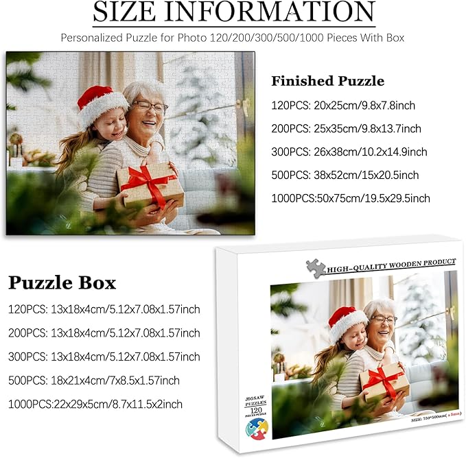 Custom Puzzle 120/200/300/500/1000/1500 Pieces, Personalized Puzzle from Your Own Photos, Customized Picture Jigsaw Puzzle Gift for Christmas Wedding Birthday Family