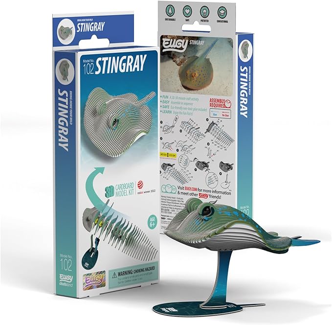 Eugy Stingray 3D Puzzle - 50 Piece Eco-Friendly Educational Toy Puzzle for Boys, Girls & Kids Ages 6+