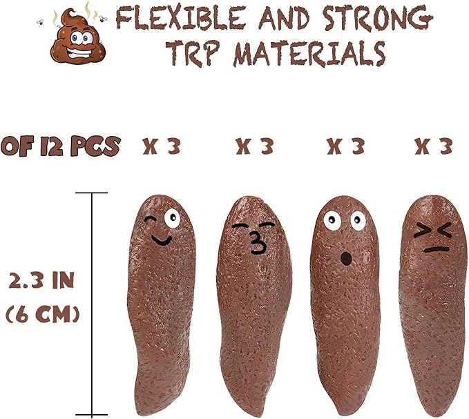 Poop Slingshot 12pk Fake Poop Toys for Kids Stocking Stuffers, Funny Gag Gifts Bulk Party Favors for Kids Game Prizes, Sticky Poop Emotion Toys for Kids Age 3-5 4-8-12 Year Old Boys Girls Teens Adults