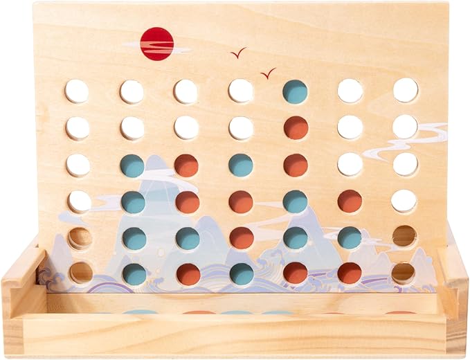 Wooden 4 in a Row Game - Classic Strategy Game for Adults Children-Connecting 4 Same Color Connection Rows- Travel Game Family Checkerboard Game Toys Adult Gift with Unique Printed Patterns.