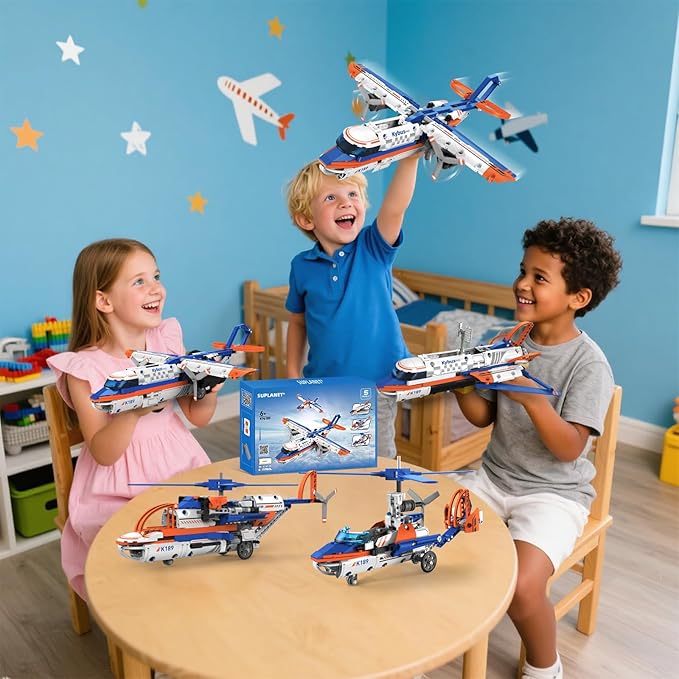 5 in 1 Airplane Building Block Set with APP & Remote Control STEM Toy,DIY Aircraft Building Kit Rechargeable Airplanes Model Toys Gifts for Boys Age 8-14 (325 PCS)