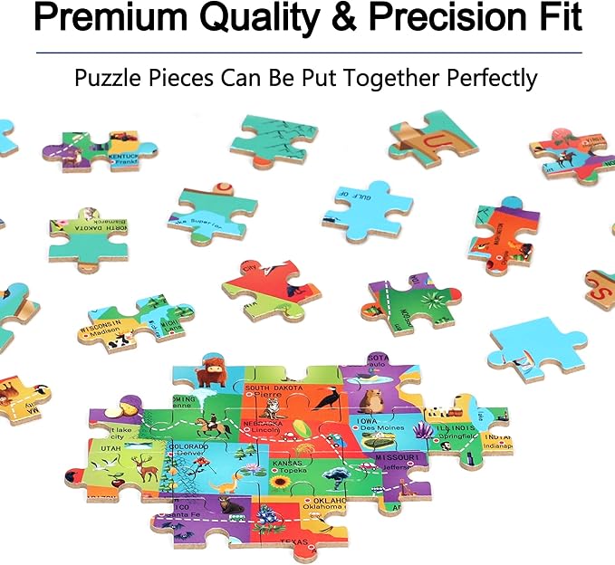LELEMON Puzzles for Kids Ages 4-6,USA Map 100 Piece Puzzles for Kids Ages 4-8 in a Metal Box,Educational Jigsaw Puzzles 100 Piece Puzzle Games Puzzle Toys for Girls and Boys