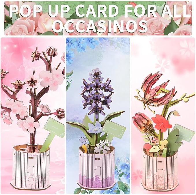 Insgen 3D Wooden Flower Puzzle for Adults, 3 Flowers Bouquet Building Sets, Wooden Flower Kit DIY Botanical Art Craft Model Kit Home Décor for Lovers Nature Enthusiasts