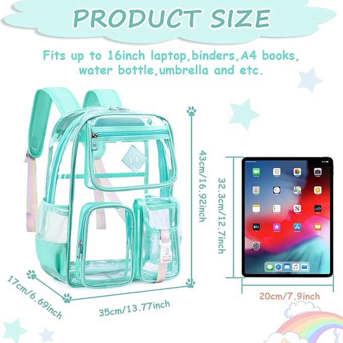 Clear Backpack for School,Heavy Duty PVC Transparent Bookbag for Girls Stadium Approved See Through Backpack