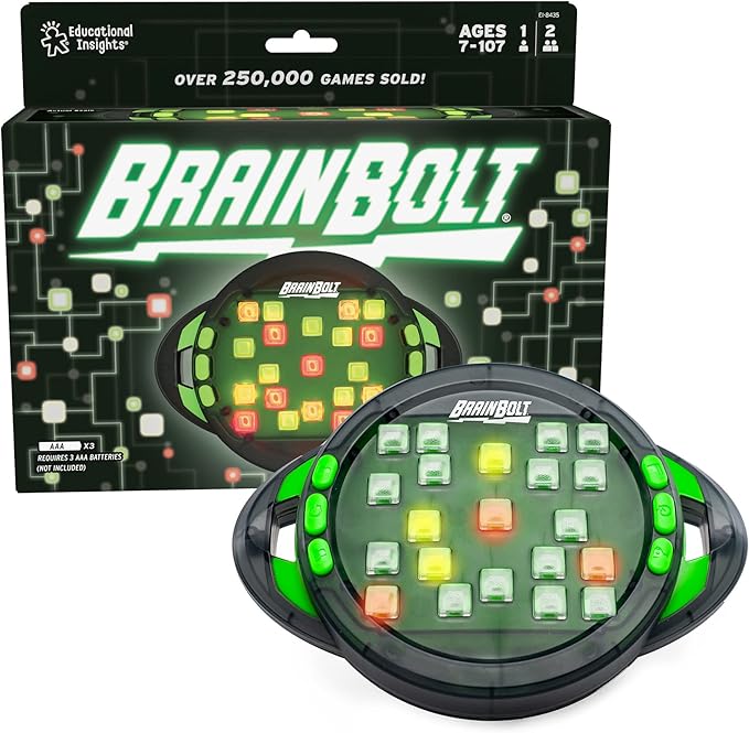 Educational Insights BrainBolt - Handheld Memory Game with Light and Sound, Electronic Brain Games, Single Player Brain Teasers for Kids Teens, & Adults, Gamer Gifts for Boys & Girls Ages 7+