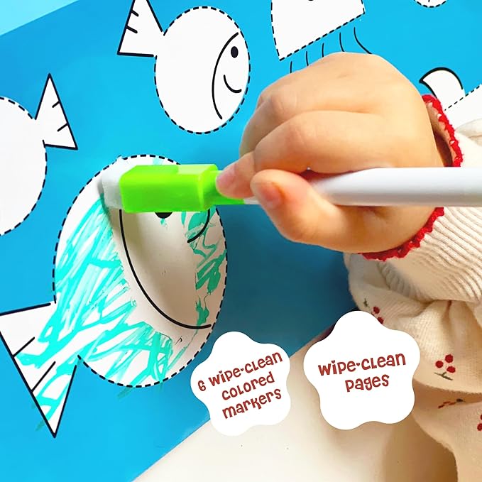 BusyDino - Busy Book for Toddlers 3-5 - Toddler Activity Book with Cutting Activities - Montessori Toys for 3 Year Old - Includes Child-Safe Scissors and Wipe-Clean Markers