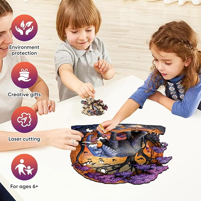 Wooden Puzzle for Adults 500 Pcs, 3D Vision Effect Elephant Forest Puzzle Unique Shape Advanced Jigsaw Puzzle, Challenge Wooden Jigsaw Puzzle for Family Game (16.9 x 16.4 in)