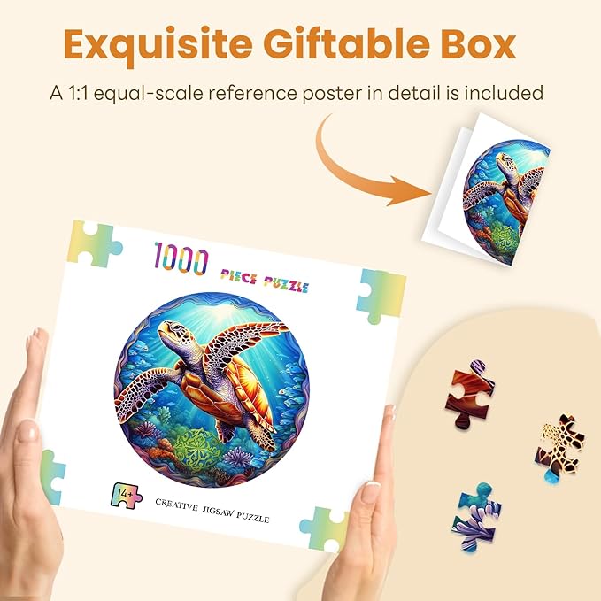 Masseruon 1000 Piece Puzzle for Adults, 26.6 * 26.6in Deep Sea Turtle Puzzle for Adults, 1000 Pieces Jigsaw Puzzles, Adult Puzzles Game, Unique Gift for Women Men