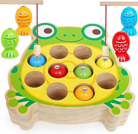 Wooden Fishing Games for Kids 3-5,Montessori Magnetic Toys Early Fine Motor Skills Learning Color Sorting & Hand-Eye Coordination Magnet Game Easter Basket Stuffers for Toddlers Boys Grils